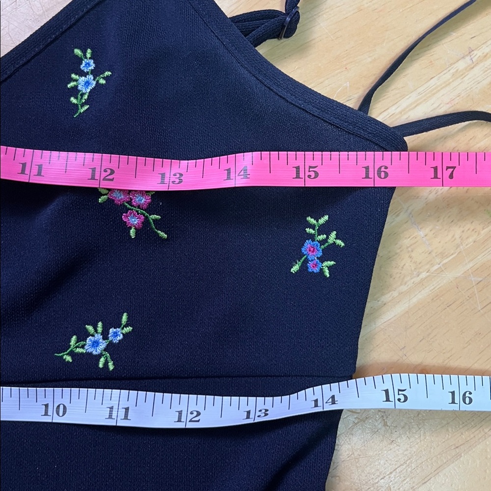 Vintage 90’s Smart Set Dark Navy Dress Embroidered with Mini Flowers - Picture 10 of 12